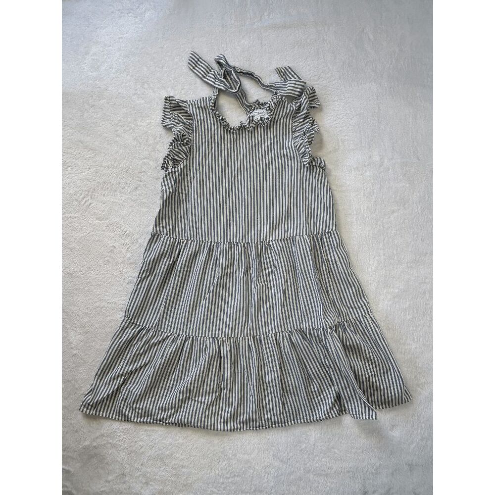 Women's 100% Cotton Blue/White Striped Tiered Ruffle Dress, Sleeveless, Size M